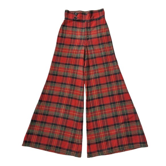 70s vintage highwaisted ultra flare jeans plaid denim high rise wide bellbottom. - Picture 1 of 9